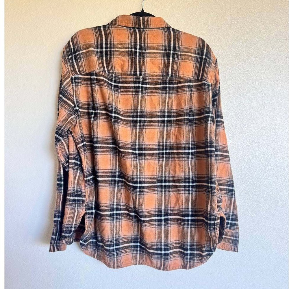 Prana Plaid Flannel Button Down Shirt M Orange Cottagecore Gorpcore Clean Girl - Picture 2 of 5